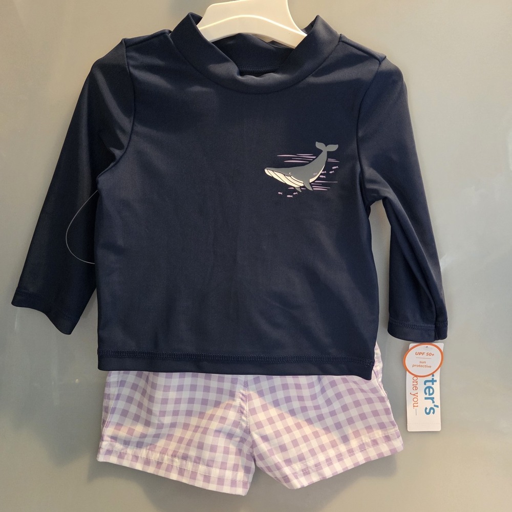 Baby‎ Boy's Rash-guard And Swim Trunk, Size 9 Months